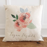Custom Watercolor Flower Pillow Cover - Linen and Ivory